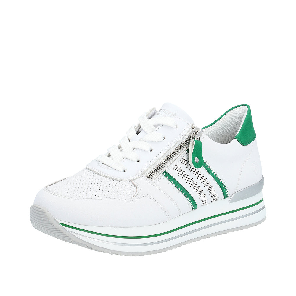 Sneaker - Brilliantweiß / Smaragdgrün Glattleder